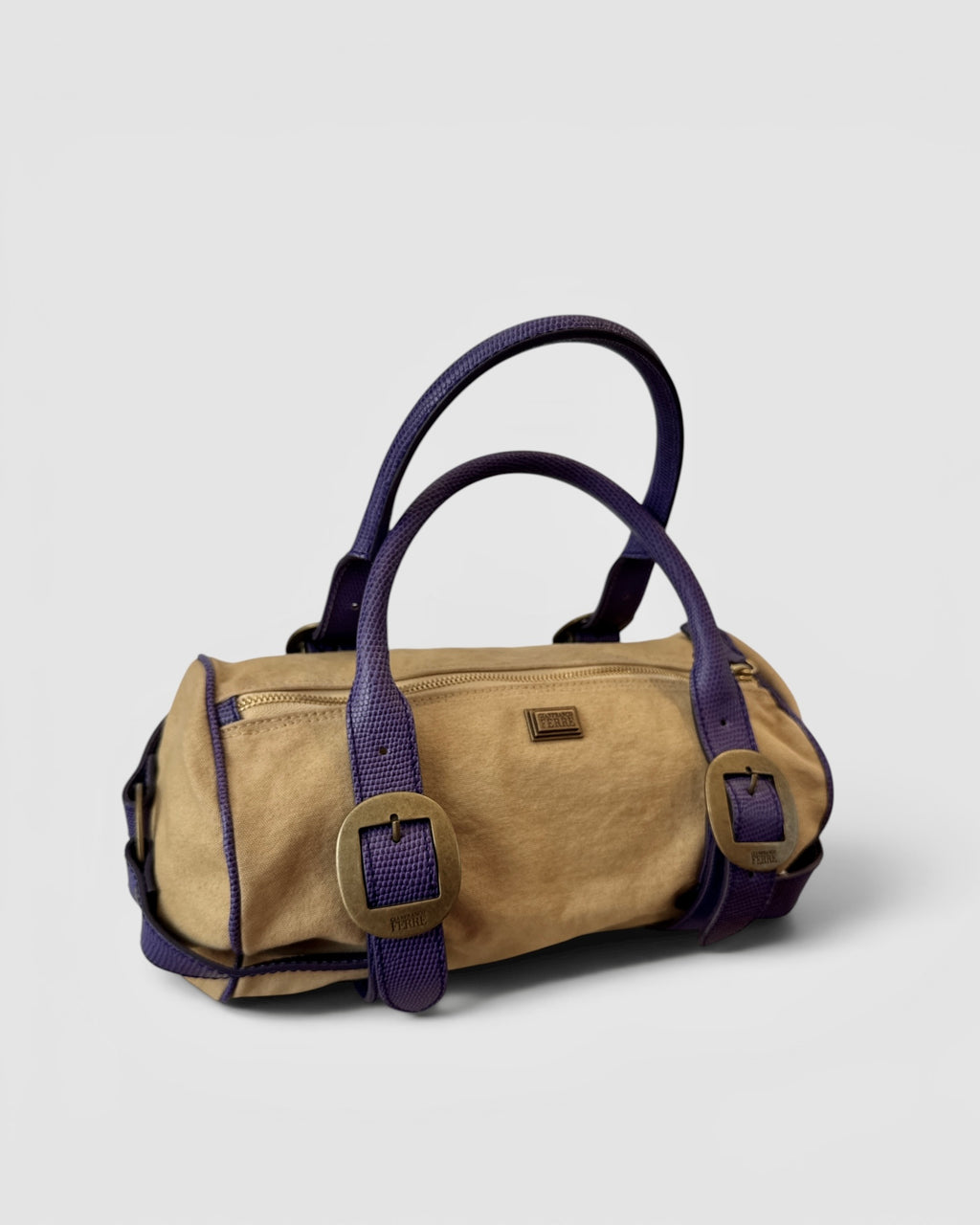Beige/Mauve Canvas and Leather Gianfranco Ferre Handbag