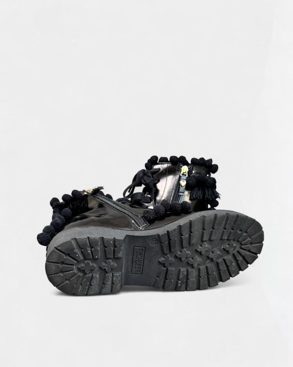 Bottines noires Twinset à pompons, 37