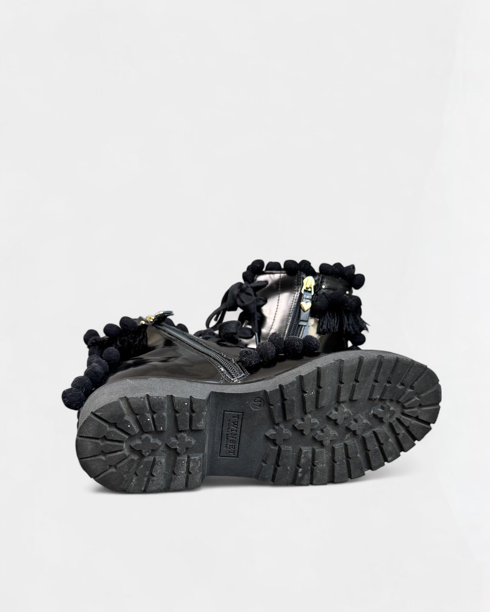 Bottines noires Twinset à pompons, 37