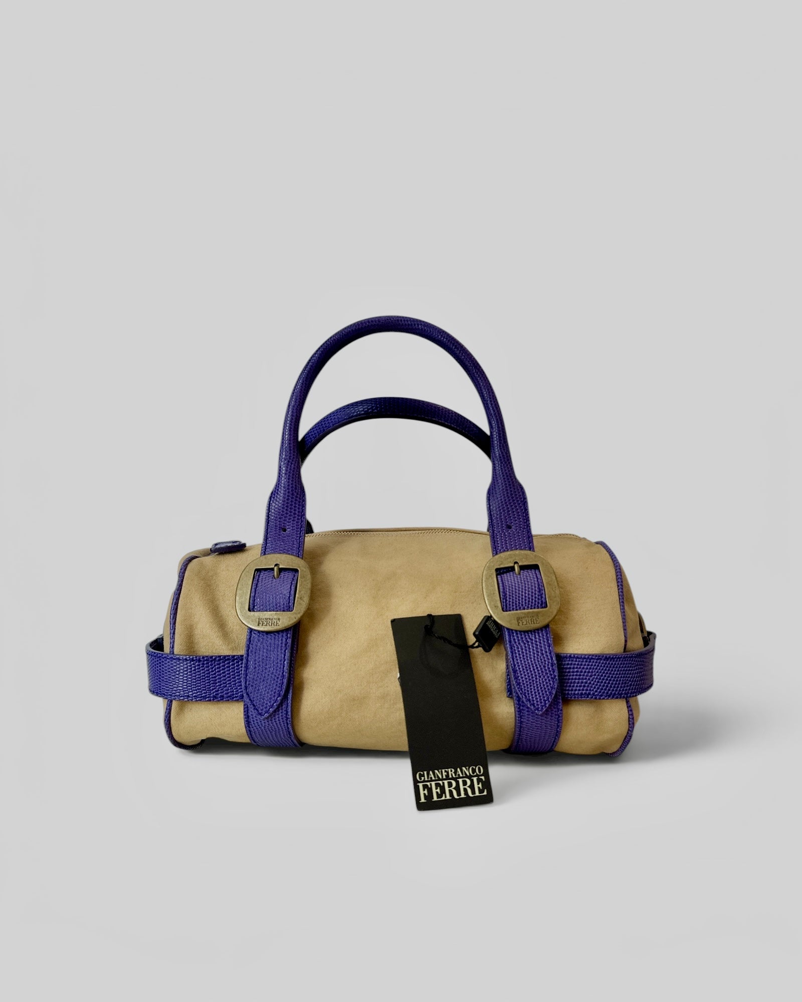 Beige/Mauve Canvas and Leather Gianfranco Ferre Handbag