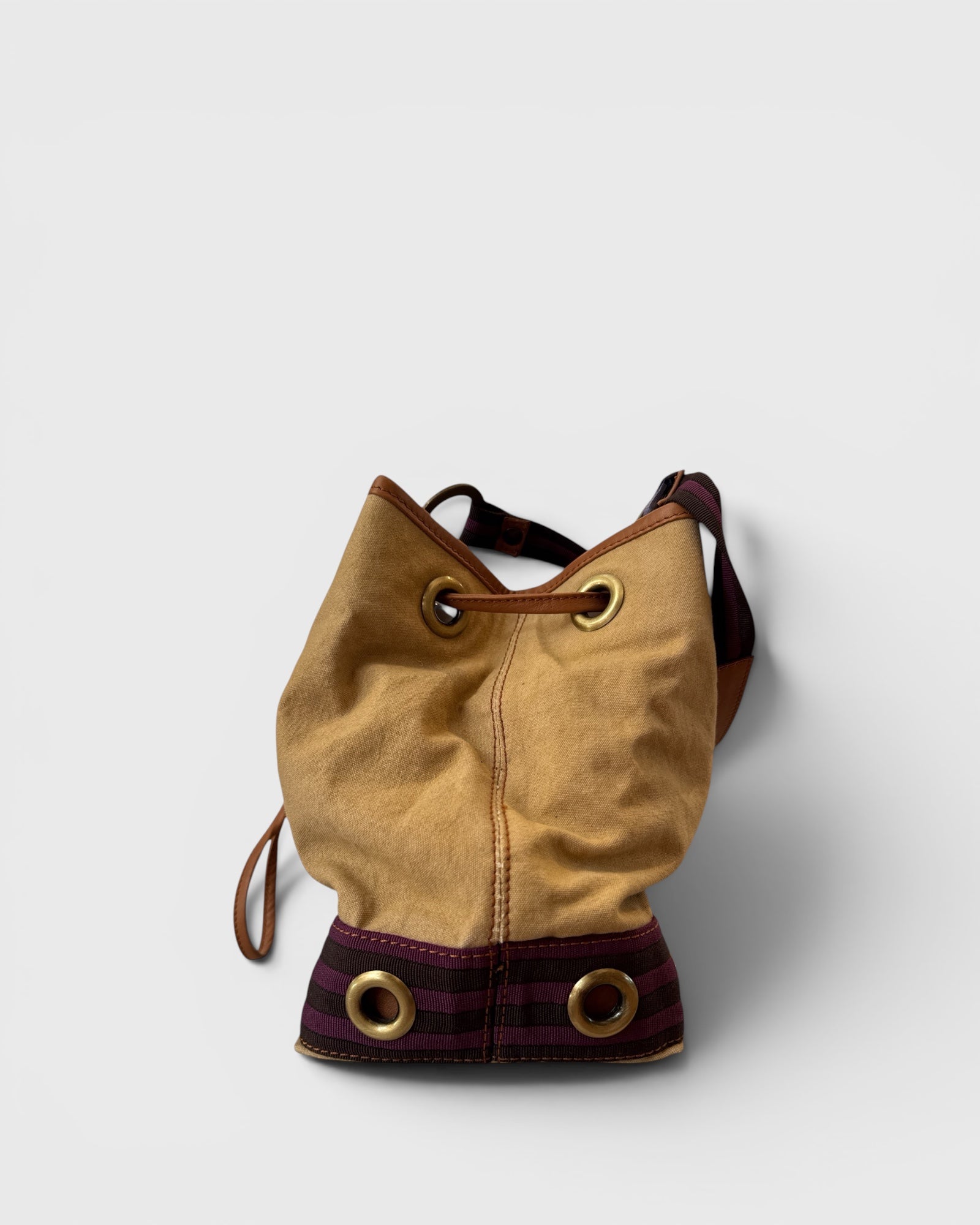 Sac vintage en toile beige et détails violets, Gianfranco Ferré