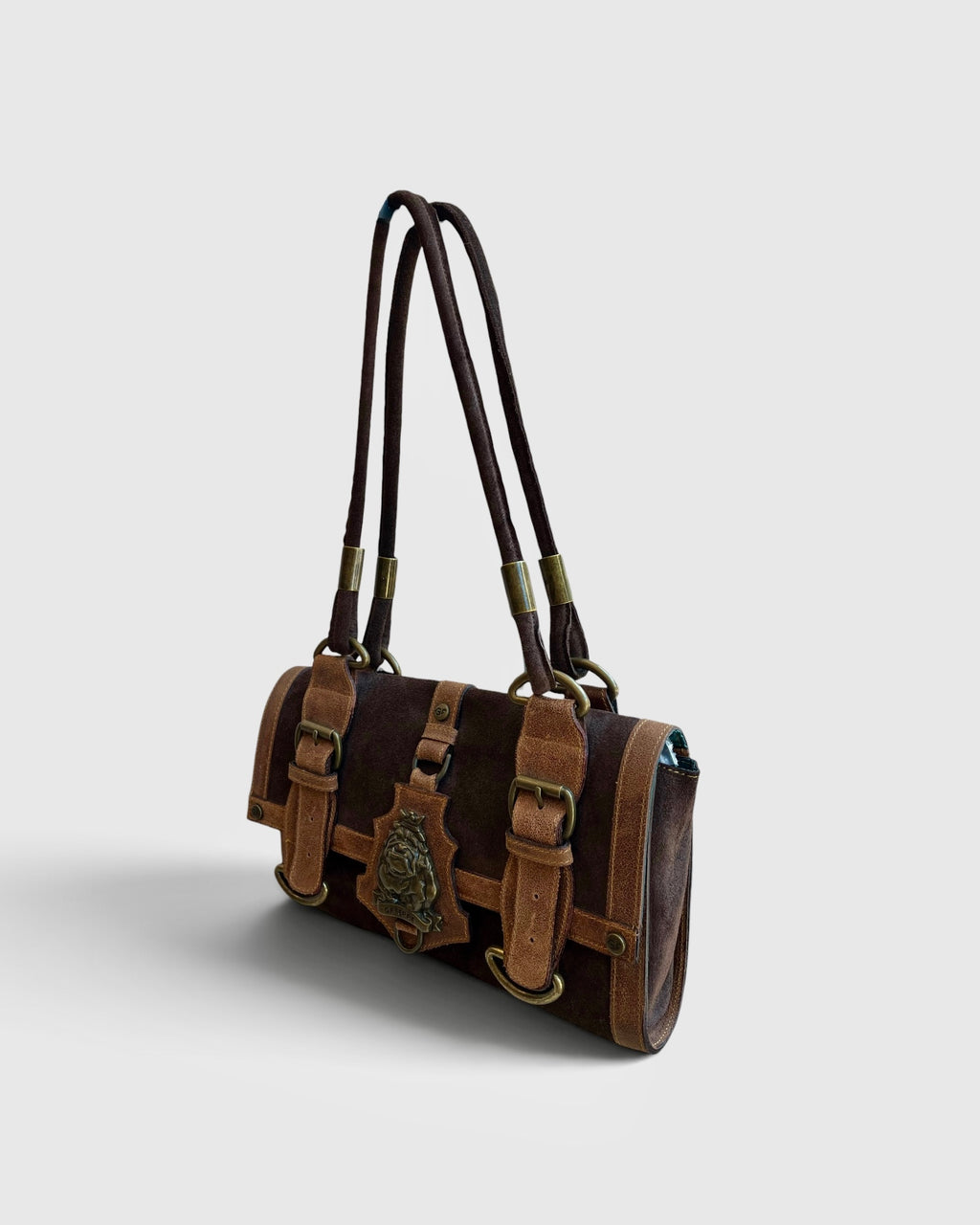 Gianfranco Ferre Brown Suede Bulldog Handbag