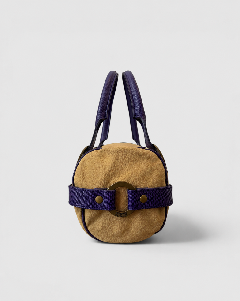Beige/Mauve Canvas and Leather Gianfranco Ferre Handbag