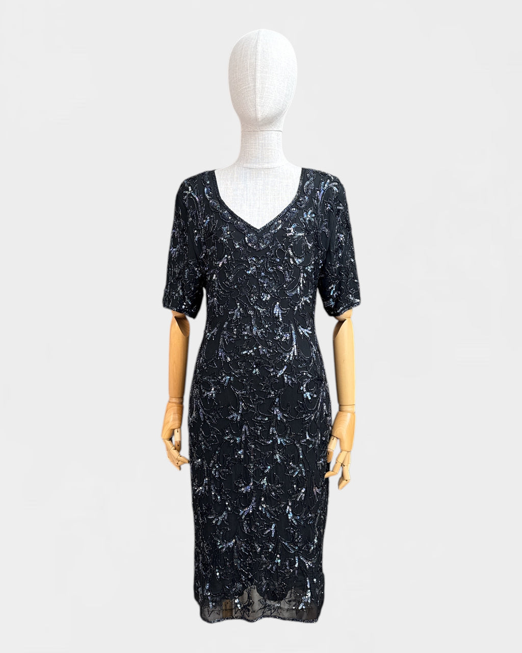 Robe paillettes 100% soie Noir Petals , S/M