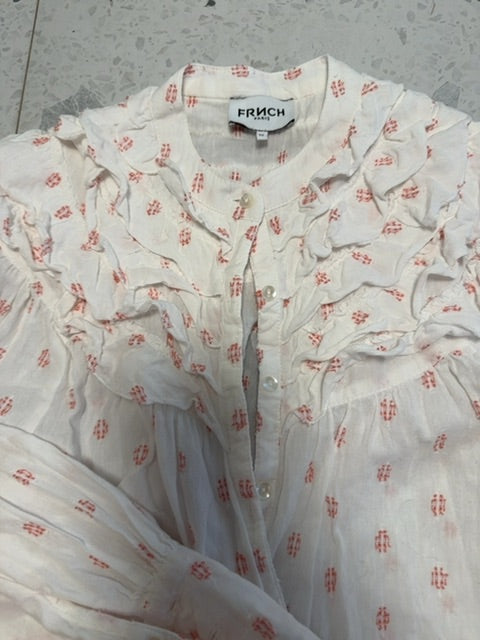 Cotton Blouse White orange French, Xs